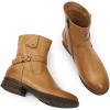 imageMona flying Womens Comfort Mid Calf Leather Booties Inside zip Fashion Round Toe Biker Boots Low Heel Dress Engineer BootsTan