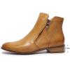 imageMona flying Womens Leather Booties Ankle Boots Side Zippers Low Heel Dress Short Boots for LadiesBrown