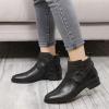 imageMona flying Womens Leather Booties Ankle Boots with Side Zippers Low Heel Short Engineer Boots for LadiesBlack