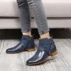imageMona flying Womens Leather Booties Ankle Boots with Side Zippers Low Heel Short Engineer Boots for LadiesBlue