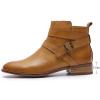 imageMona flying Womens Leather Booties Ankle Boots with Side Zippers Low Heel Short Engineer Boots for LadiesBrown