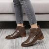 imageMona flying Womens Leather Booties Ankle Boots with Side Zippers Low Heel Short Engineer Boots for LadiesCoffee