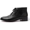 imageMona flying Womens Leather Laceup Wingtip Oxfords Brogue Boots Ankle High Vintage Tie up Booties Ladies Low Heel Short BootsBlack