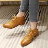 imageMona flying Womens Leather Laceup Wingtip Oxfords Brogue Boots Ankle High Vintage Tie up Booties Ladies Low Heel Short BootsBrown