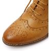 imageMona flying Womens Leather Laceup Wingtip Oxfords Brogue Boots Ankle High Vintage Tie up Booties Ladies Low Heel Short BootsBrown