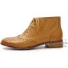 imageMona flying Womens Leather Laceup Wingtip Oxfords Brogue Boots Ankle High Vintage Tie up Booties Ladies Low Heel Short BootsBrown