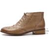 imageMona flying Womens Leather Laceup Wingtip Oxfords Brogue Boots Ankle High Vintage Tie up Booties Ladies Low Heel Short BootsCoffee