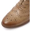 imageMona flying Womens Leather Laceup Wingtip Oxfords Brogue Boots Ankle High Vintage Tie up Booties Ladies Low Heel Short BootsCoffee