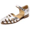 imageMona flying Women Leather Tatianna Dress Sandals Closed Toe Low Heels Strappy Flats Summer Casual ShoesSilver