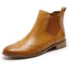 imageMona flying Womens Classic Leather Chelsea Boot Ankle High Fashion Low Heel Pull on Wingtip Brogue BootiesBrown