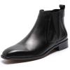 imageMona flying Womens Classic Leather Chelsea Boot Low Heel Pull on Ankle Booties Square ToeBlack