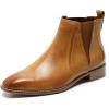 imageMona flying Womens Classic Leather Chelsea Boot Low Heel Pull on Ankle Booties Square ToeBrown