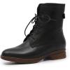 imageMona flying Womens Combat Boots Mid Calf Side Zipper Fashion Lace up Soft Leather Booties Low HeelBlack