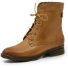 imageMona flying Womens Combat Boots Mid Calf Side Zipper Fashion Lace up Soft Leather Booties Low HeelBrown