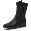 imageMona flying Womens Comfort Mid Calf Leather Booties Inside zip Fashion Round Toe Biker Boots Low Heel Dress Engineer BootsBlack