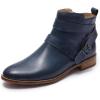 imageMona flying Womens Leather Booties Ankle Boots with Side Zippers Low Heel Short Engineer Boots for LadiesBlue