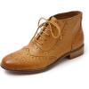 imageMona flying Womens Leather Laceup Wingtip Oxfords Brogue Boots Ankle High Vintage Tie up Booties Ladies Low Heel Short BootsBrown