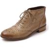 imageMona flying Womens Leather Laceup Wingtip Oxfords Brogue Boots Ankle High Vintage Tie up Booties Ladies Low Heel Short BootsCoffee