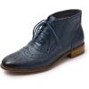 imageMona flying Womens Leather Laceup Wingtip Oxfords Brogue Boots Ankle High Vintage Tie up Booties Ladies Low Heel Short BootsDark Blue