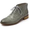 imageMona flying Womens Leather Laceup Wingtip Oxfords Brogue Boots Ankle High Vintage Tie up Booties Ladies Low Heel Short BootsGrey18