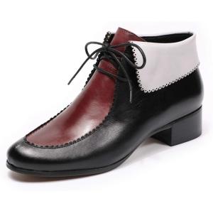 imageMona flying Laceup Leather Ankle Boots for Women Low Heel Fashion Tie up Dress BootiesBlackpurple