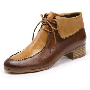 imageMona flying Laceup Leather Ankle Boots for Women Low Heel Fashion Tie up Dress BootiesCoffeebrown