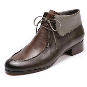 imageMona flying Laceup Leather Ankle Boots for Women Low Heel Fashion Tie up Dress BootiesGreycoffee
