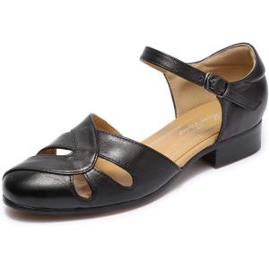 imageMona flying Women Leather Tatianna Dress Sandals Closed Toe Low Heels Strappy Flats Summer Casual ShoesBlack