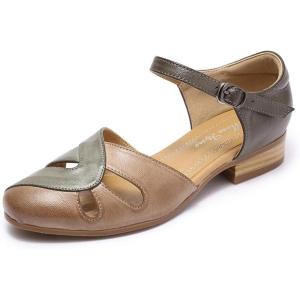 imageMona flying Women Leather Tatianna Dress Sandals Closed Toe Low Heels Strappy Flats Summer Casual ShoesCoffeegreydark Grey