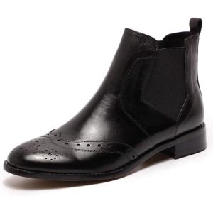 imageMona flying Womens Classic Leather Chelsea Boot Ankle High Fashion Low Heel Pull on Wingtip Brogue BootiesBlack