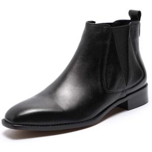 imageMona flying Womens Classic Leather Chelsea Boot Low Heel Pull on Ankle Booties Square ToeBlack