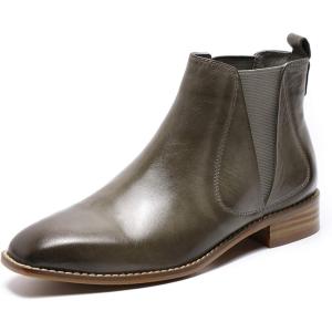 imageMona flying Womens Classic Leather Chelsea Boot Low Heel Pull on Ankle Booties Square ToeGrey