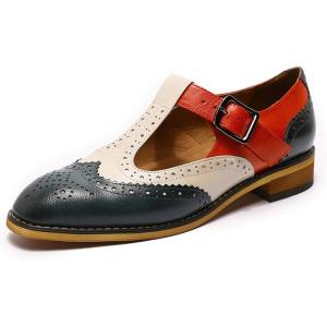 imageMona flying Womens Classic Wingtip Oxfords Mary Jane T Strap Flat Leather Shoes for LadiesDark Greenoffwhitered