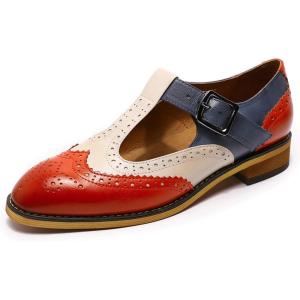 imageMona flying Womens Classic Wingtip Oxfords Mary Jane T Strap Flat Leather Shoes for LadiesRedoffwhiteblue