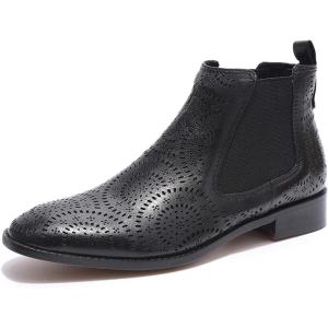 imageMona flying Womens Comfort Leather Chelsea Boot Chic Low Heel Pull on Ankle BootiesBlack