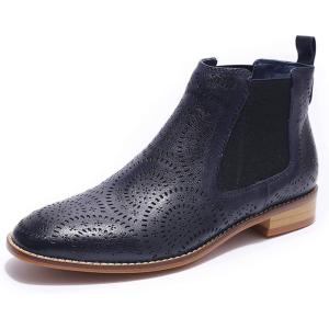 imageMona flying Womens Comfort Leather Chelsea Boot Chic Low Heel Pull on Ankle BootiesBlue