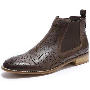 imageMona flying Womens Comfort Leather Chelsea Boot Chic Low Heel Pull on Ankle BootiesCoffee