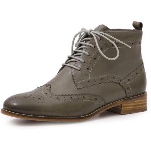 imageMona flying Womens Comfort Leather Laceup Oxfords Brogue Boots Ankle High Fashion Tie up Booties Low Heel Combat BootsGrey