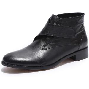 imageMona flying Womens Comfortable Leather Ankle Booties Stylish Low Heel Dress Short BootsBlack