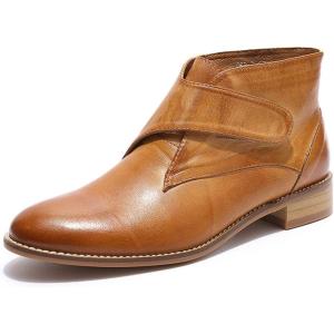 imageMona flying Womens Comfortable Leather Ankle Booties Stylish Low Heel Dress Short BootsBrown
