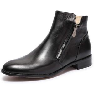 imageMona flying Womens Leather Booties Ankle Boots Side Zippers Low Heel Dress Short Boots for LadiesBlack