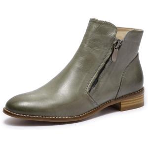 imageMona flying Womens Leather Booties Ankle Boots Side Zippers Low Heel Dress Short Boots for LadiesGrey