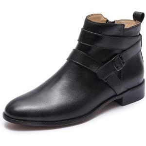 imageMona flying Womens Leather Booties Ankle Boots with Side Zippers Low Heel Short Engineer Boots for LadiesBlack