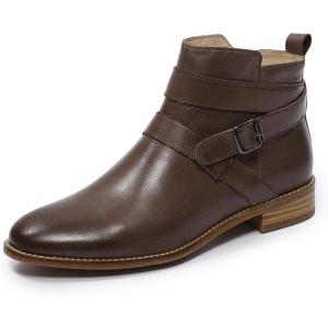 imageMona flying Womens Leather Booties Ankle Boots with Side Zippers Low Heel Short Engineer Boots for LadiesCoffee