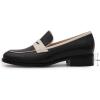 imageMona flying Womens Comfort Leather Round Toe Penny Loafers Dress Casual Slip On Flats Ladies Office Work ShoesBlackoffwhite