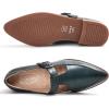 imageMona flying Womens Leather Pointed Toe Mary Jane Loafer Dress Casual Flat T Strap Office Work Shoes for LadiesBlackish Green