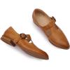 imageMona flying Womens Leather Pointed Toe Mary Jane Loafer Dress Casual Flat T Strap Office Work Shoes for LadiesBrown