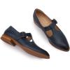 imageMona flying Womens Leather Pointed Toe Mary Jane Loafer Dress Casual Flat T Strap Office Work Shoes for LadiesDark Blue