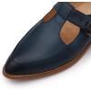 imageMona flying Womens Leather Pointed Toe Mary Jane Loafer Dress Casual Flat T Strap Office Work Shoes for LadiesDark Blue