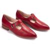 imageMona flying Womens Leather Pointed Toe Mary Jane Loafer Dress Casual Flat T Strap Office Work Shoes for LadiesDark Red